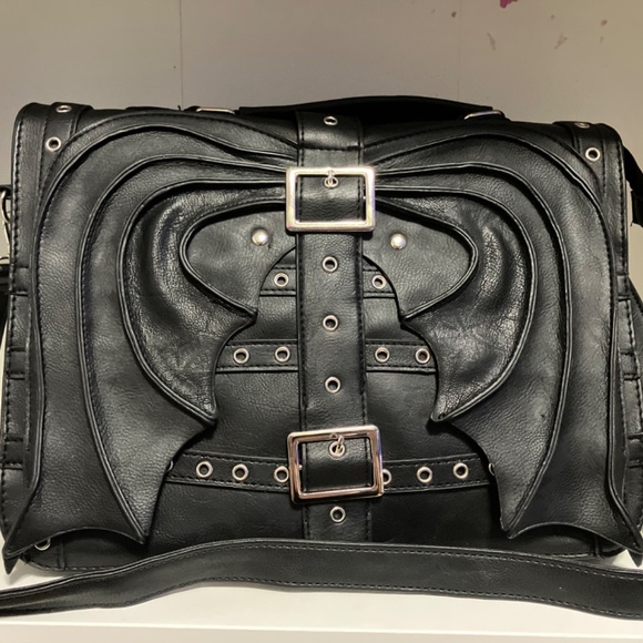 RESTYLE FOR REPAIR OR PARTS‼️MESSENGER SATCHEL GOTHIC SHOULDER BAG BAT WINGS - Picture 9 of 14